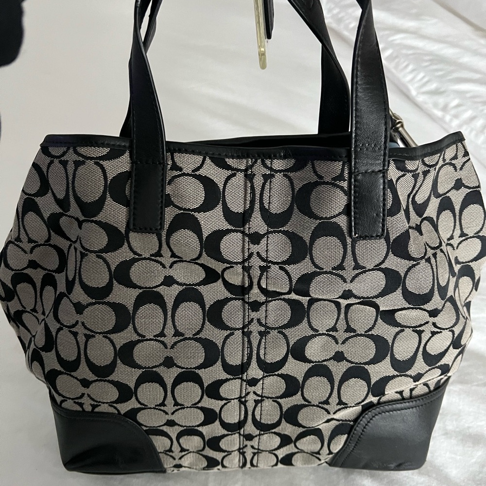 Coach Black and Cream Signature Tote Bag